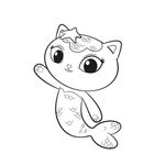 Illustration einer katzenartigen Meerjungfrau mit Flossen, großen Augen und einer Sternmarkierung auf dem Kopf.