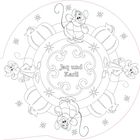 In der Mitte steht "Jaq und Karli". Umgeben von Mäusen und Kürbissen in einem kreisförmigen Muster.