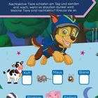 Nachaktive Tiere. Steckbrief: Schlafen am Tag, werden nachts wach. Aufgabe: Welche Tiere sind nachtaktiv? Kreuze an. Gezeichnet: Ein fröhlicher Hund im blauen Anzug, Kuh, Maus, Biene, Stinktier, Elefant mit Auswahlkästchen.