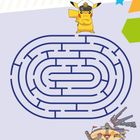 Text: "Finde den schnellsten Weg durch das Labyrinth." Illustration eines Labyrinths mit Pikachu in einer Kapitänsuniform.