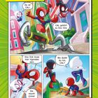 "Kleine Freunde: Da ist CAL! CAL gehört zu Doc Ock. Doc Ock muss hier irgendwo sein. Wo läufst du hin, CAL? Sie macht immer Ärger!"  
Comicausschnitt mit Cartoon-Helden.