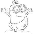 Illustration eines fröhlichen Minions in Fellkleidung mit einer Brille und einem Knochendetail am Kopf.