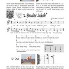 G-Dur und D-Dur Akkorderklärungen mit Fingersätzen, dazu das Lied "Bruder Jakob" als Noten und Text, Kanon aus Frankreich.