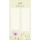 Juli-Kalender mit Spruch: "Gottes Segen umgebe dich federleicht und blütenreich." Bunte Blumen unten.