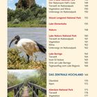 Ein Inhaltsverzeichnis listet Orte in Kenia, darunter Naivasha, Hell's Gate National Park und Lake Baringo, mit entsprechenden Seitenzahlen. Links sind Fotos von Landschaften und einem Vogel zu sehen.