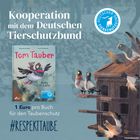 Kooperation mit dem Deutschen Tierschutzbund. Buchcover: "Tom Tauber - Ratte der Lüfte". Illustration mit Tauben.