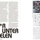 Texte: "EINE*R UNTER VIELEN", "Aus der Gemeinschaft hervortreten". Drei Bilder: Oben ein Trauermarsch, darunter grafische Punktdarstellungen.