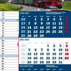 Juni, Juli, August 2027. Kalender vor einem Hintergrund mit einer historischen Dampflokomotive in ländlicher Umgebung.