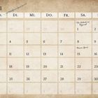 Mai-Kalender mit Daten: "1 - Die Schlacht von Hogwarts", "15 - Pomona Sprout". Vintage-Stil, Feder-Illustration rechts.