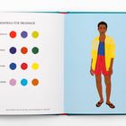 BEISPIELE FÜR TRIADISCH: Frühlings-, Herbst-, Winter-, Sommerfarben und eine Illustration einer Person in bunter Kleidung.