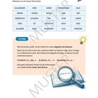 Aufgabe 1: Finde versteckte Artikel im Wortgitter. Lerntipp erklärt Artikel als Begleiter des Nomens mit Beispielen.