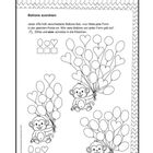 Text: "ganzheitlich", "Ballons zuordnen", Aufgabe mit Affen und Ballons in zwei Formen: oval und herzförmig, mit leeren Kästchen.