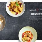 Text: "einfach köstlich DESSERTS. Zum Schluss ein bisschen was Süßes! Ob als Finale ..."  
Drei Teller mit feinen Desserts.
