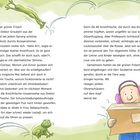 Text über einen Frosch, der Lärm im Klassenzimmer verursacht. Menschen mit pinken Ohrenschützern fangen Frösche ein. Cartoon-Stil.