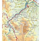 Eine detaillierte Karte der Region Abruzzen in Italien, mit Orten wie Sulmona, Pescara und Chieti sowie Straßen und Landschaftsmerkmalen.