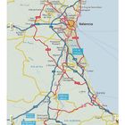 Karte der Region um Valencia, Spanien mit Autobahnen, Städten wie Valencia, Gandía und Alcoi sowie Parks wie "P. N. de l'Albufera".