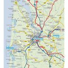 Karte mit Städtenamen wie Bordeaux, Arcachon, Saintes, und Autobahnen A10, A89. Entfernungen und Landschaftsmerkmale integriert.