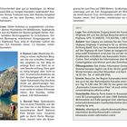 Text über Wanderrouten: Ptarmigan Cirque ist ein steiler Aufstieg. Rawson Lake bietet moderate Anstiege. Burstall Pass bietet spektakuläre Aussichten. Links unten ein Foto: Ein See mit Bergen im Hintergrund und Wald.