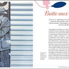 "Butte aux Cailles" in roter Schrift. Links Streetart eines küssenden Paares. Rechts Text über das Viertel mit historischer Info.