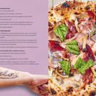 AUTUNNO; Rezept mit Zutaten und Zubereitung für Pizza mit Pilzen und Capocollo, daneben eine Nahaufnahme der Pizza.