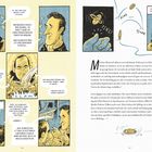 Linke Seite: Comics mit Gesprächen. Rechte Seite: Text über zwei Professoren, die Bücher schreiben. Coins sind illustriert.