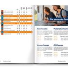 Links eine Liste von Touren mit Seitenangaben und Details. Rechts Titel "Die passende Tour" mit Tourentypen: Kurz-, Panorama-, Power- und ÖffiTouren und deren Dauer und Distanz. Oben rechts ein Bild von zwei Personen, eine mit Rucksack.