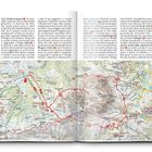 Der Text beschreibt Wanderwege in den Dolomiten, mit Wegnummern wie 05, 09, 13. Eine Karte zeigt die Route detailliert.
