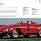 Der Text beschreibt den Ferrari 500 Mondial von 1954 mit technischen Details. Das Bild zeigt einen roten, eleganten Sportwagen.