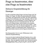 Kapitel 4: Die Kunst, eine Frage zu beantworten, ohne eine Frage zu beantworten. Defensive Gesprächsführung. Text über alltägliche Fragen.