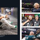 Jalen Hurts feiert mit Lombardi-Trophäe nach Super Bowl LIX-Sieg gegen Kansas City 40:22. Freude und Zigarren.