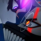 Zwei stilisierte Anime-Charaktere stehen sich gegenüber, beide mit intensiven, leuchtenden Augen, in einer Konfrontation.