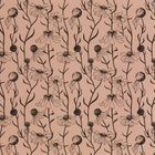 Illustration: Schwarze Linienzeichnung von Blumen und Blättern auf einem rosa Hintergrund.