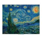 Text: "Vincent van Gogh, Starry Night, 1889". Eine berühmte Nachtlandschaft mit wirbelnden Sternen und Zypressen.