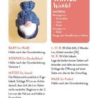WINTER Wichtel. MATERIAL: Mischgarn, Dunkelblau, Jeans. Nebenan ist eine Häkelanleitung für die Mütze, Körper, Nase. Links ein gehäkelter Wichtel.