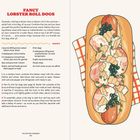 "FANCY LOBSTER ROLL DOGS" steht oben. Links ist ein Rezept mit Zutaten und Anweisungen. Rechts eine Hotdog-Illustration.