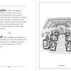 Links: Texte über "training plan" und "treadmill". Rechts: Illustration von laufenden Personen auf Laufbändern in einem Raum.