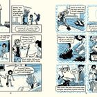 Zwei Comic-Seiten zeigen, wie ein Mann seinen Garten umgestaltet. Texte erklären Schritte zur Umwandlung in xerisierte Beete.