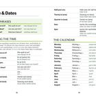 Texte zu Uhrzeit und Kalender auf Englisch und Deutsch mit Phonetik. Tabellen und Erläuterungen enthalten Uhrzeiten und Wochentage.