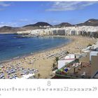"Las Palmas" oben links, Zahlen 1 bis 31 unten, darunter "CASARES EDITION". Sonnenstrand mit Stadt und Bergen im Hintergrund.