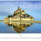 Text: "Mont Saint Michel", "8", Zahlen 1-31 unten.  
Ein ikonisches Kloster spiegelt sich im Wasser.