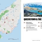 "Queenstown & The South" mit Highlights: Milford Sound und Otago Heritage Trail, dazu Karte und Foto von Lake Wakatipu.
