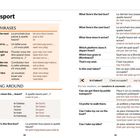 Doppelseitige Tabelle mit praktischen Transportphrasen und deren französischen Übersetzungen sowie Aussprachehilfen.