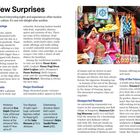 Titel: "A Few Surprises". Text über Bali. Highlights: "Ceremonial Offerings Everywhere", "Traditional Markets", "Penjor Overhead". Bild: Marktstand mit bunten Körben und Früchten.