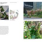 PARZELLE X, Futurium, temporärer Waldgarten; Fotos zeigen kunstvolle Holzstrukturen, Pflanzen und Designpläne.