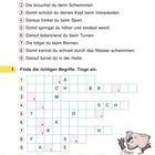 "Sportabenteuer" ist der Titel. Fragen helfen beim Lösen eines Kreuzworträtsels. Ein Koala trägt ein Shirt mit "Sport hält fit".