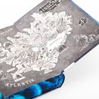 Eine stilisierte, monochrome Karte von Island mit alten Schriftarten. Es zeigt Details wie "Vatnajökull" und einen Meeresschlange.