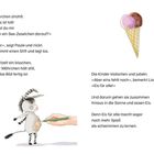 Text über eine freudige Szene, ein Zebra wird bemalt, Kinder klatschen, Illustration eines Eises. Seitenzahlen 50, 51.