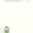 Inhaltsverzeichnis: Quantenfeld, Die Macht der Worte, People Pleasing, Kenne deine Werte. Unten Illustration: Mann mit Blumen.