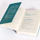 Das Bild zeigt ein offenes Buch mit einem türkisfarbenen Umschlag. Auf der Seite stehen Inhaltsverzeichnis und Kapitelüberschriften.