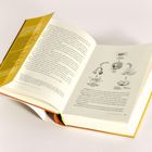 Ein aufgeschlagenes Buch mit Text und einer Illustration. Text auf gelbem Einband und Diagramm mit „Anblick von Keksen.“